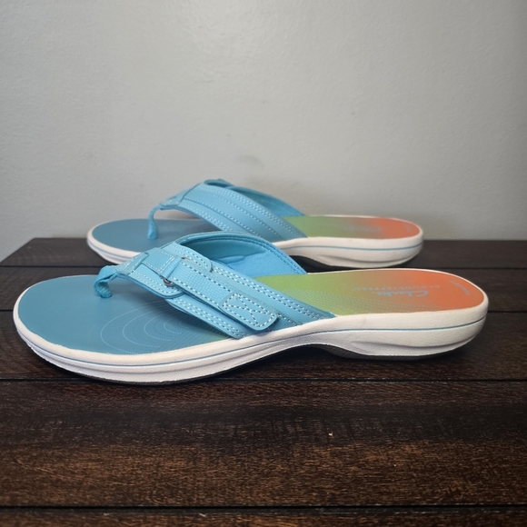 Clark's Cloudsteppers Breeze Sea Turquoise Ombre Women Flip Flop Sandals Size 9 - Picture 4 of 11